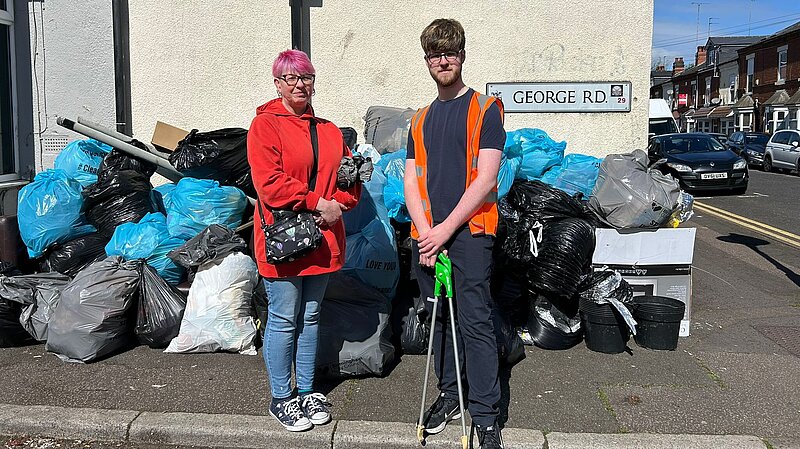 Joe and the campaign team collecting rubbish