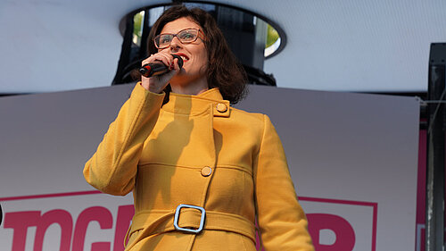 Layla Moran Layla Moran speaking into a microphone