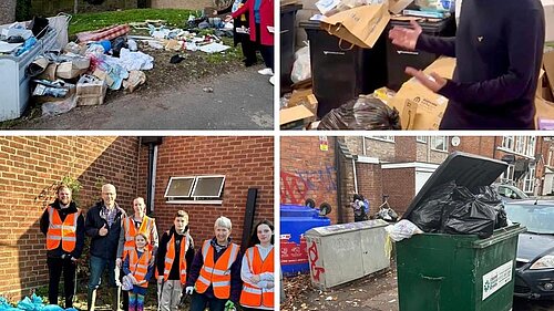4 images of bins on Birmingham streets