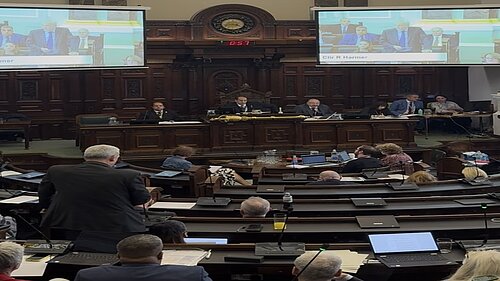 Councillor and a Lib Dem Group Leader Roger Harmer speaking at the Full Council 